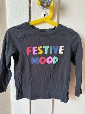 Hanna Andersson Black Long Sleeve Tee with Multicolor "Festive Mood" Graphic